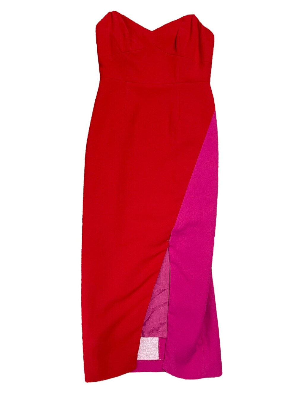 Jill Stuart Dress Size 4 Red Pink Colorblock Sheath Strapless Midi